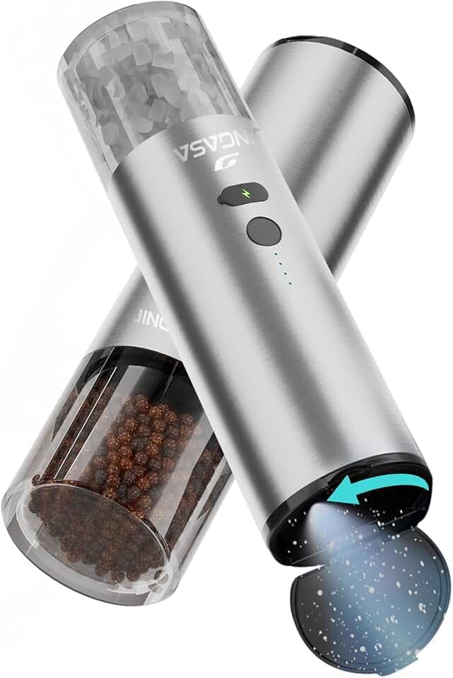 [Upgraded Larger Capacity]Electric Salt and Pepper Grinder Set, USB Rechargeable Automatic Salt and Pepper Shakers Sets with Visual Power Reminder, 4oz Large Capacity with Adjustable Coarseness