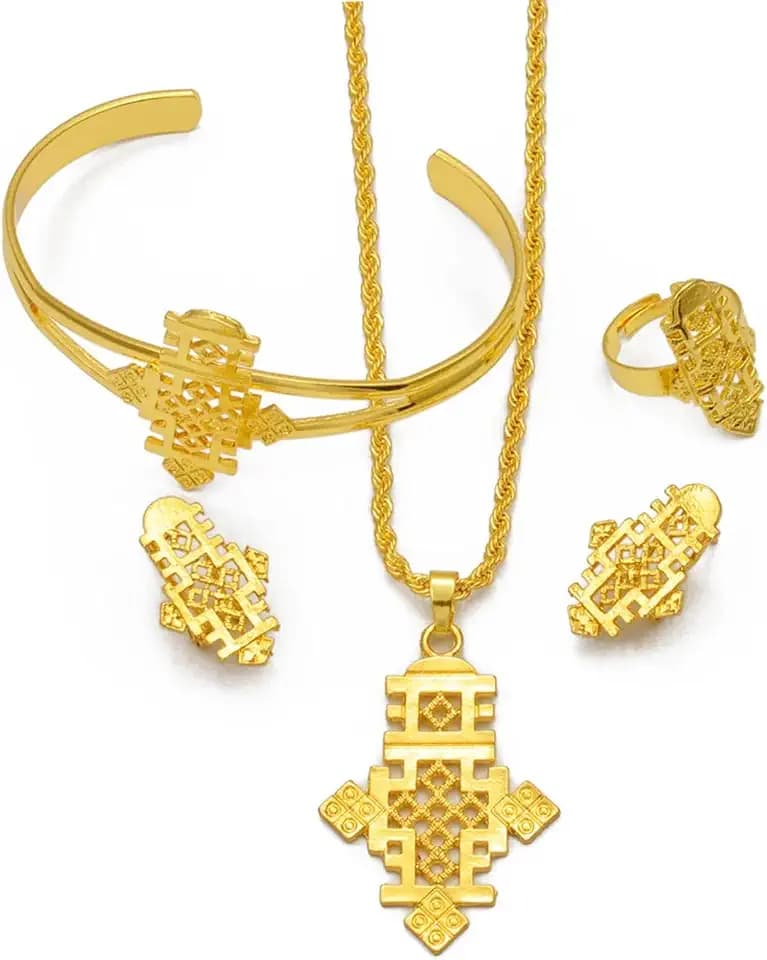 Ethiopian Jewelry for Women Set Ethiopian Eritrean Jewelry Set for Women Ethiopian Africa Traditional Cross Necklace Earrings Ring Bracelet Wedding Gift