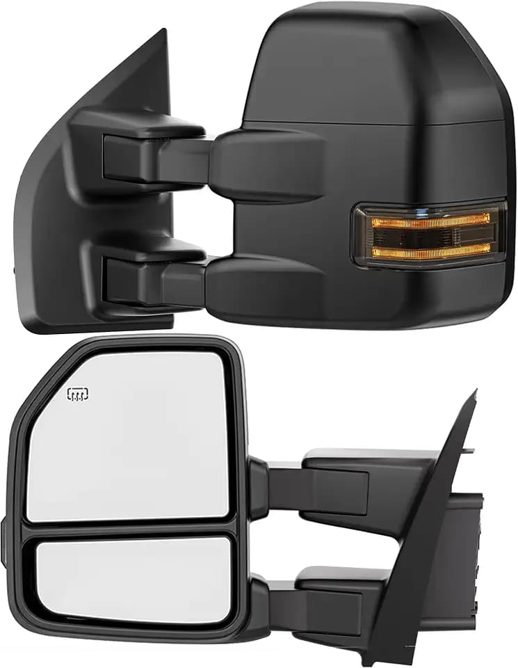 WHALEMOTOR Smoked Power Heated Tow Mirrors Compatible with 2015-2020 Ford F150 F-150, Extended Trailer Towing Side Mirrors w/Sequential Turn Signal & Ambient Temp Sensor(for 2019+)