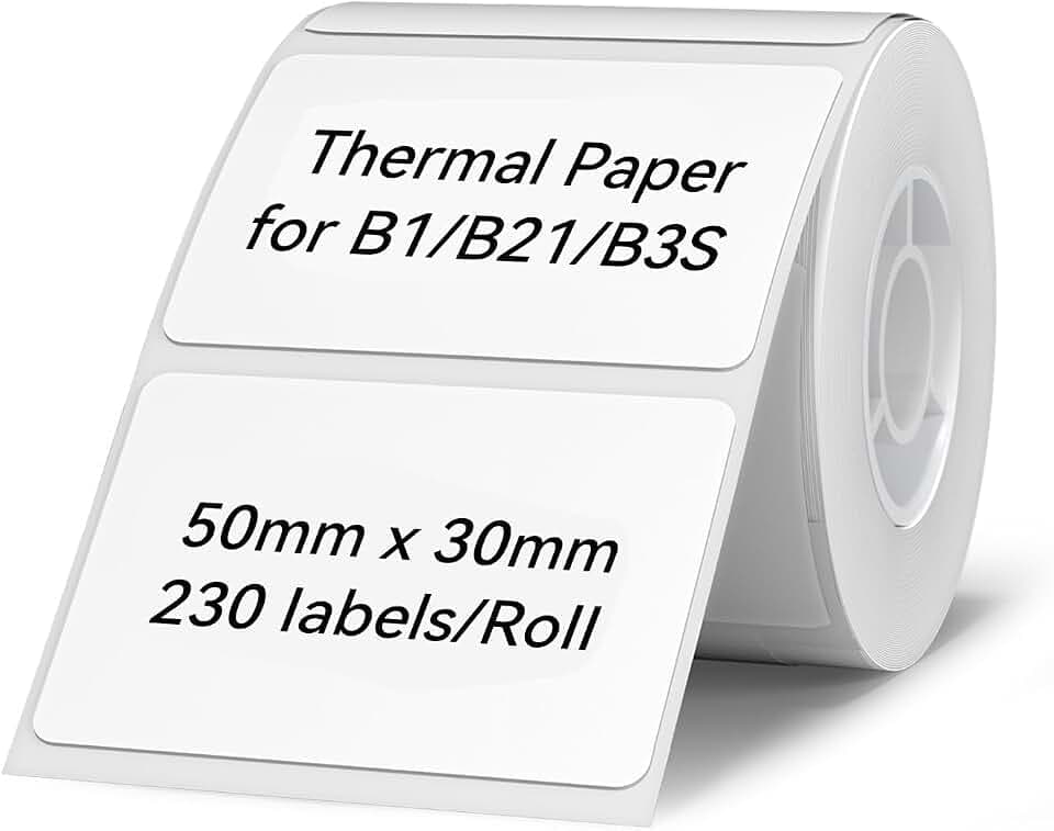 Etikettenmacher-Klebeband, 50 x 30 mm, wasserdicht, Aufkleber, Papier, Versandadresse, Beschriftung, Ersatz mit Selbstklebend für NIIMBOT B1/B21/B3S Etikettendrucker – 1 Rolle mit 230 Stück (weiß)