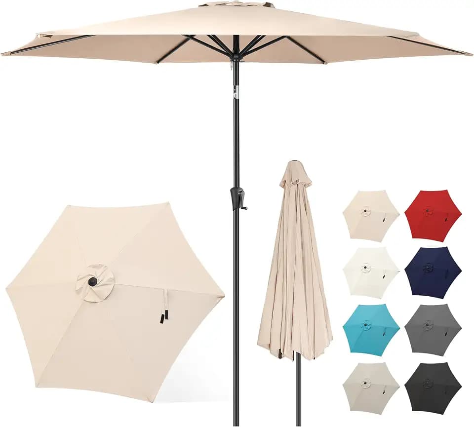 FLAME&SHADE Patio Umbrella Outdoor with Push Button Tilt, 10 ft Beige