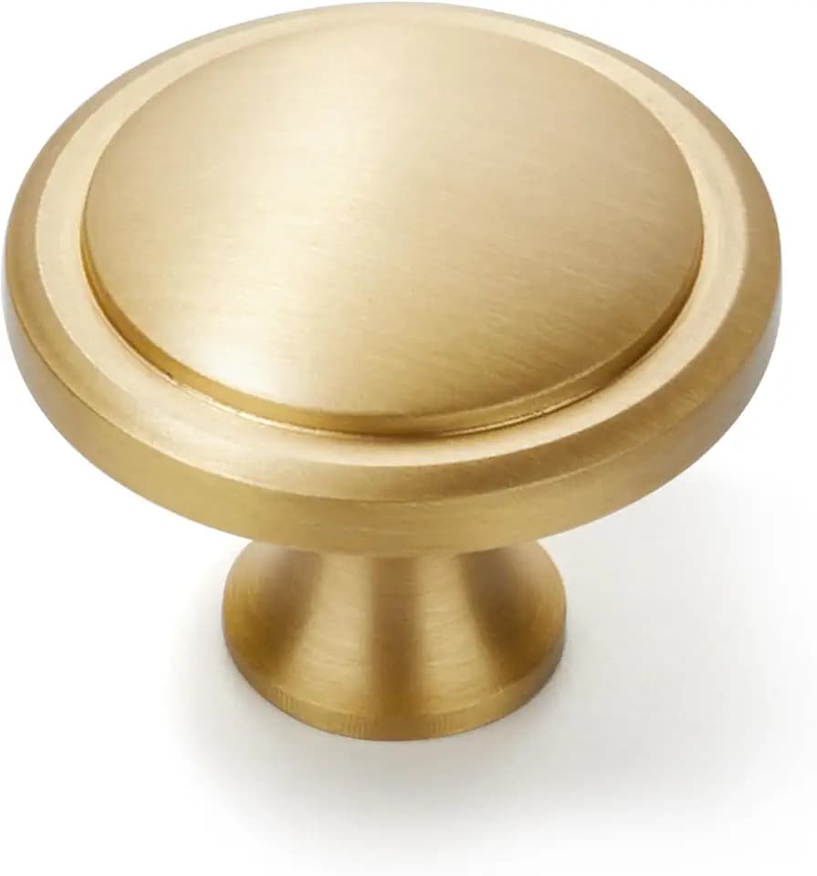5-Pack Solid Brass Cabinet Knobs, Round Gold Knobs for Dresser Drawers, Brushed Brass Dresser Drawer Pulls Handles, Hardware for Kitchen Cabinets, Diameter 1-1/4 Inch