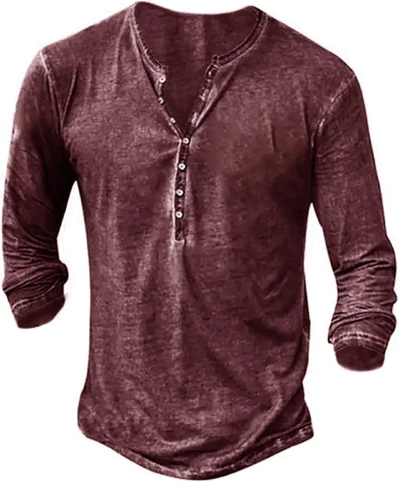 NEMXCE Hemd Herren Vintage Henley Shirt Kurzarm/Langarm T Shirt V Ausschnitt Slim Fit T-Shirt