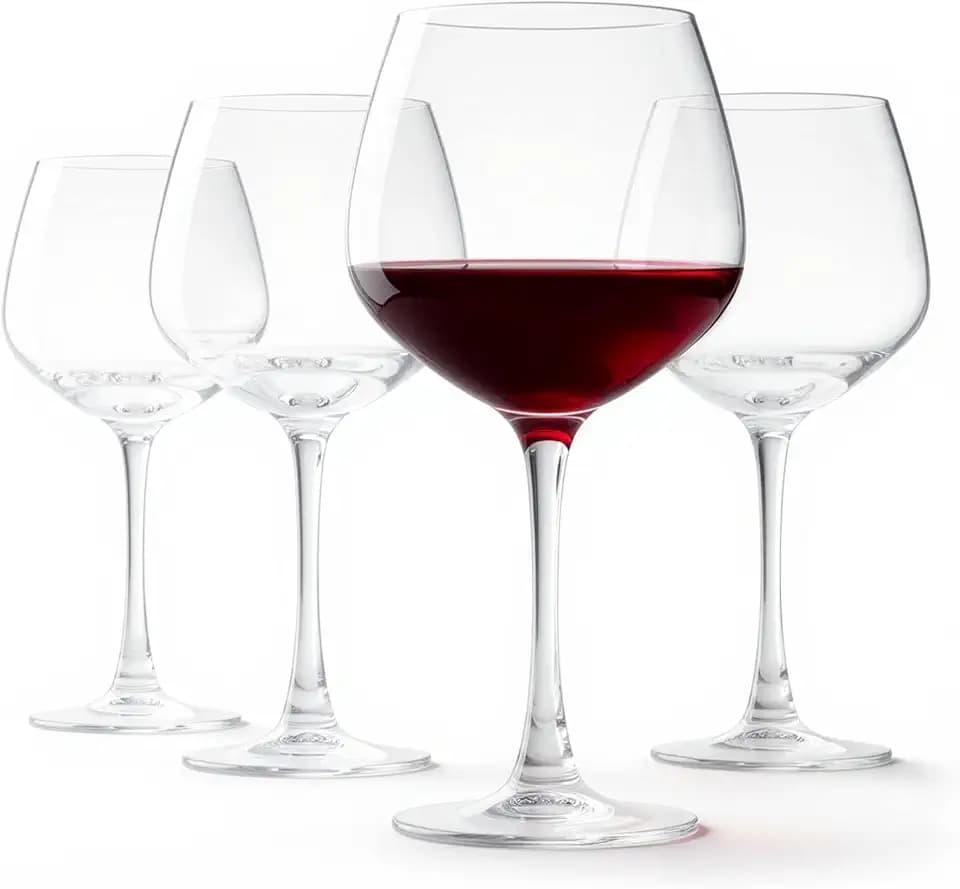 Amazon Basics Stemmed Red Wine Glasses Set Of 4, 20 Oz Clear Glass, Classic Design for Everyday Dining, Weddings & Parties, Dishwasher-Safe