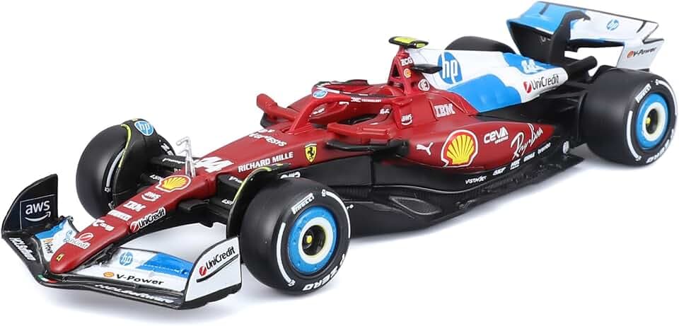 Bburago – Ferrari SF-25 Miami-Lackierung #44 Lewis Hamilton, Diecast-Modellauto im Maßstab 1:43, Nachbau des F1-Rennwagens vom GP von Miami, realistische Details, Offizielle Ferrari-Lizenz, 3+
