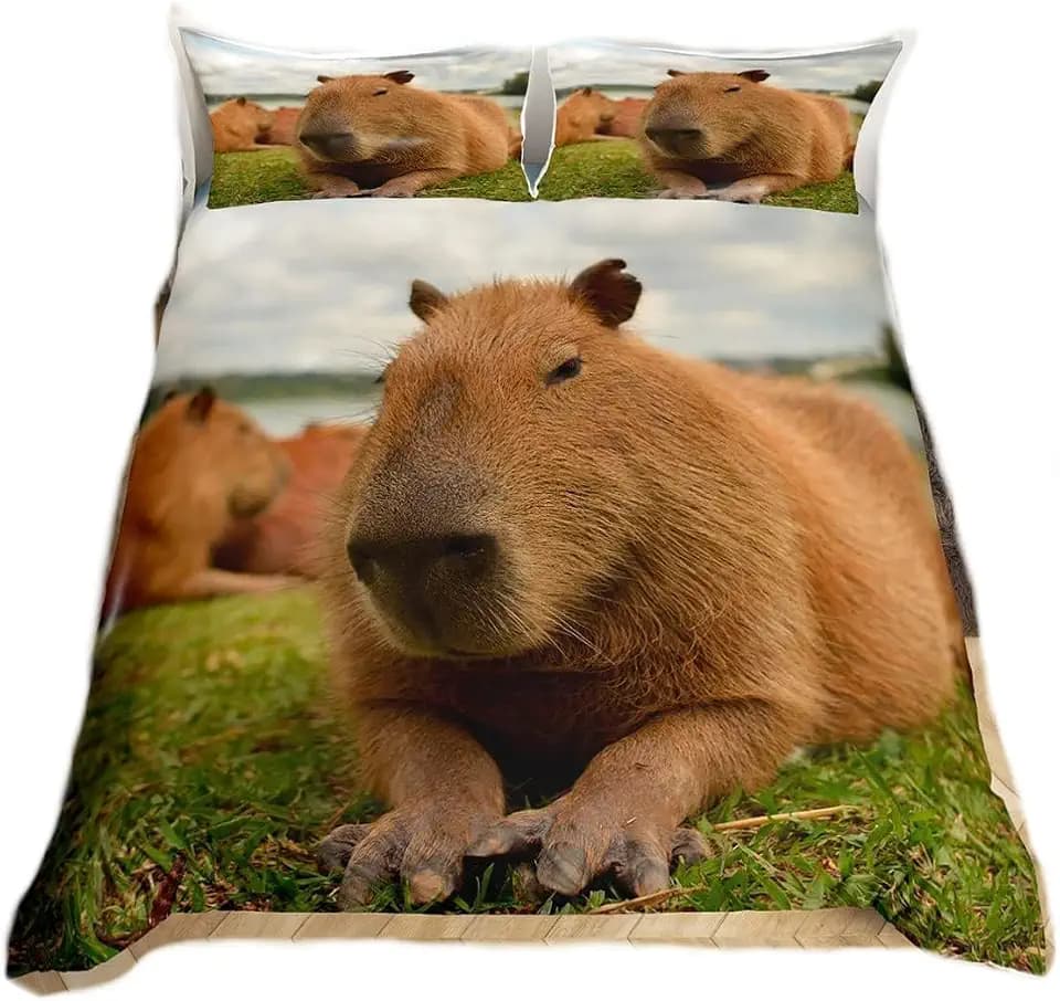 Capybara Bettbezug für Einzelbett, lustige Capybara-Tiere, Bettbezug für Kinder, Jungen, Mädchen, Erwachsene, niedliches Capybara-Bettwäsche-Set, 3D-Wildtier-Thema, Bettbezug, 1 Kissenbezug