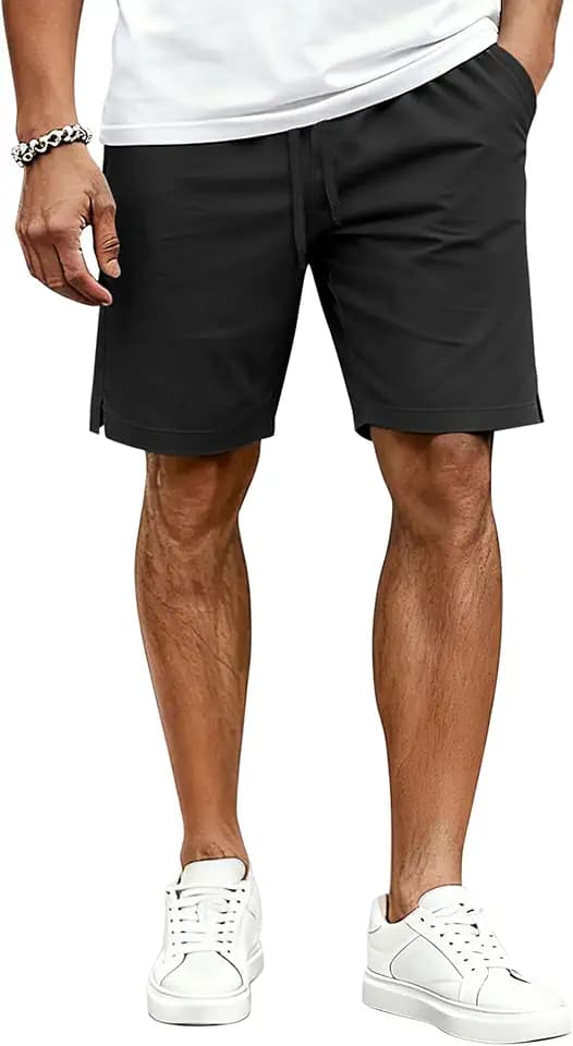 COOFANDY Mens Casual Shorts Cotton Drawstring Elastic Waist Lightweight 9" Chino Golf Shorts Summer Beach Shorts