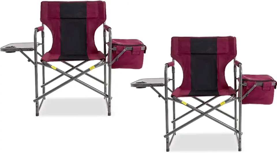 Director Camping Chair Set of 2 with Cooler Bag & Foldable Side Tray - 400lbs Heavy Duty Outdoor Folding Lawn Chair, Portable Camp Chair for Backyard, Fishing, Beach (Wine Red)
