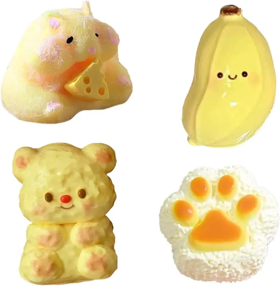 4 Stück Fufu Squishy,Taba Squishy Set,Banane, Kleiner Bär, Hamster, Katzenpfote, Taba Squishy, niedliches Stressabbau-Spielzeug für alle Altersgruppen