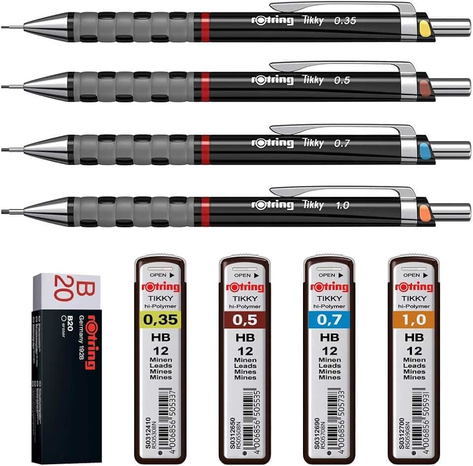ROtring Tikky Druckbleistift, 4-teiliges Set, Schwarz, 1