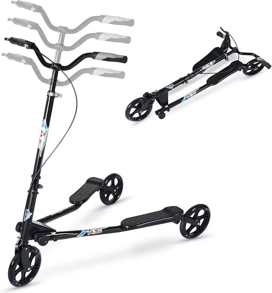 3 Wheel Swing Scooter, Tri Slider Kick Wiggle Scooters Push Drifting, Foldable Scooter with Adjustable Handle for Teens/Adults/Man/Woman Age 12+(Max. 220 lbs)