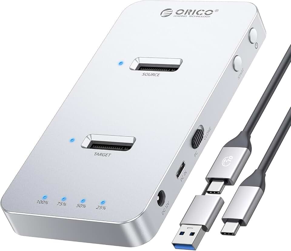 ORICO M.2 NVMe SSD Enclosure & SATA Adapter, USB 3.2 Gen 2 Aluminum External Hard Drive Case, Tool-Free M.2 Docking Station for PCIe/SATA M-Key/B+M Key SSD, Compatible with Mac & PC (M240-C)