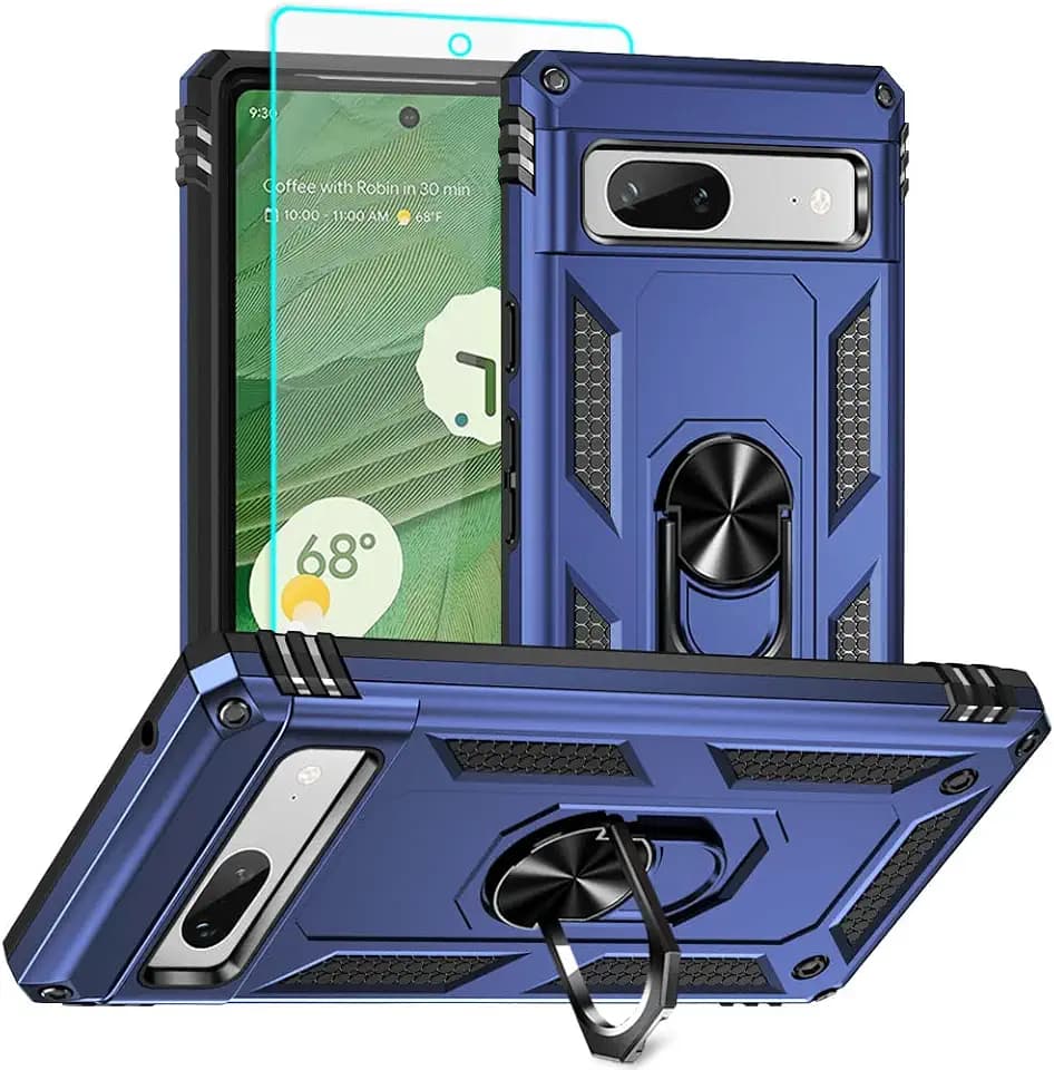 for Pixel 7a Case, Google Pixel 7A Phone Case with HD Screen Protector, [Military Grade 16ft. Drop Tested] Ring Shockproof Protective Phone Case for Google Pixel 7a,Blue