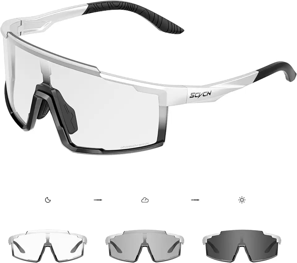 SCVCN Photochromatische Selbsttönend Fahrradbrille für Herren Damen Klar Rennrad Brille MTB Sportbrille Radbrille UV400 Sportsonnenbrille Radsport Radfahren S121