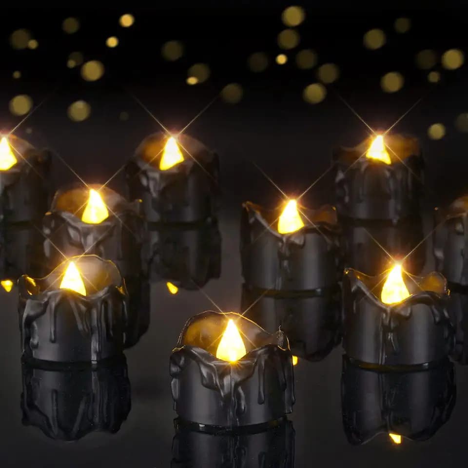 Homemory 24Pack Halloween Black Dripping Flameless LED Candles,1.58"x 1.2"