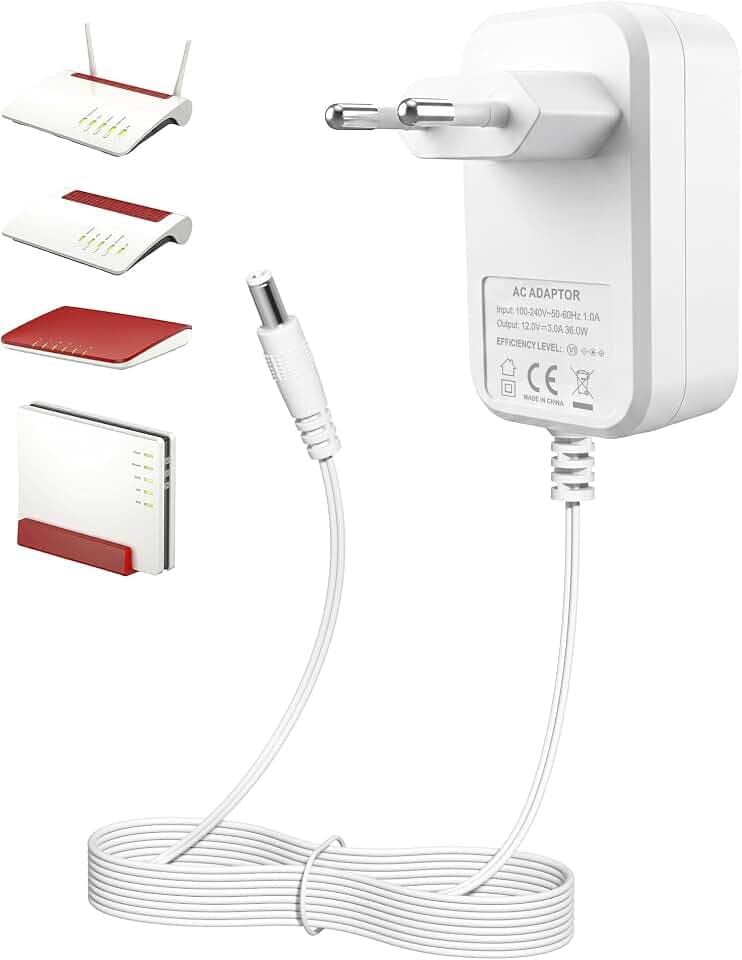12V 3A Netzteil Ladegerät Kompatibel für AVM Fritz!Box 7690, 7590,7560, 7540, 7530, 7510, 7490, 7430, 7390, 6690, 6490,5590,5530...WLAN Router und Telekom Speedport Smart Steckernetzteil-weiß