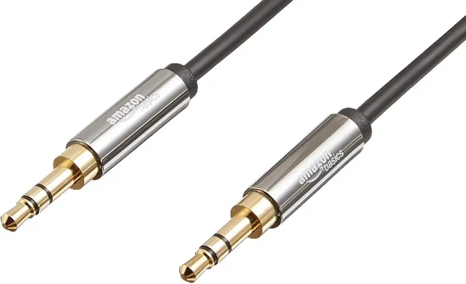 Amazon Basics 3.5mm Stereo Audio Auxiliary Cable for Speakers, Car Stereo, Tablets and Smartphones with Gold-Plated Plugs, 8 Foot, Black