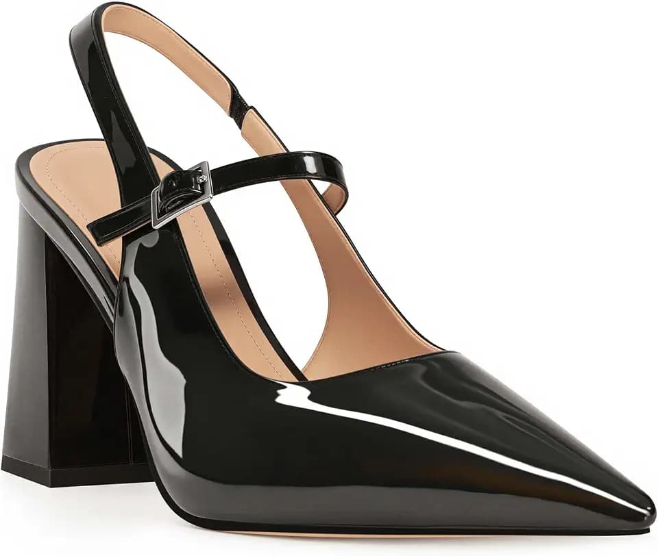 heelchic Women's Pumps Slingback Chunky Heels Closed Pointed Toe Comfortable Low Block Heel Slip-on Sandals Wedding Party Dress Shoes Work Pumps