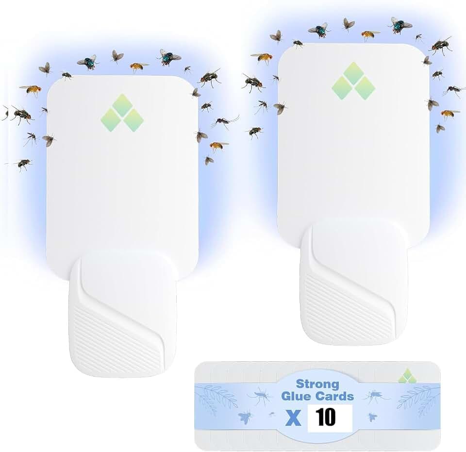 Fly Trap Indoor, Fruit Fly Traps for Indoors, Flying Insect Traps for House Indoor, Fly Catcher Indoor, Gnat Trap, Plug in Catch for Fruit Flies, Moths, Gnats, Mosquito Trap (2 Device + 10 Refills)
