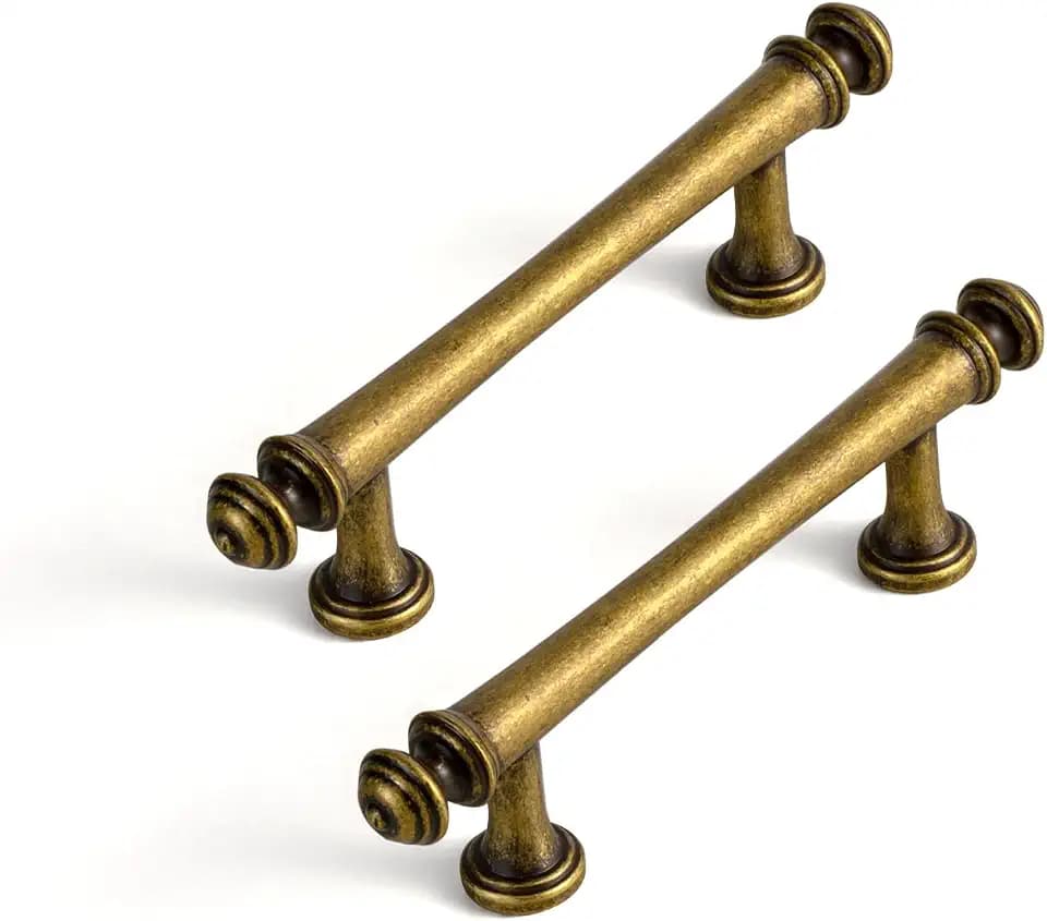 Goo-Ki 6 Pack 3 in（76mm） Hole Center Cabinet Pulls Antique Brass Zinc Alloy Kitchen Drawer Pulls Drawer Handles 9618-GT-76