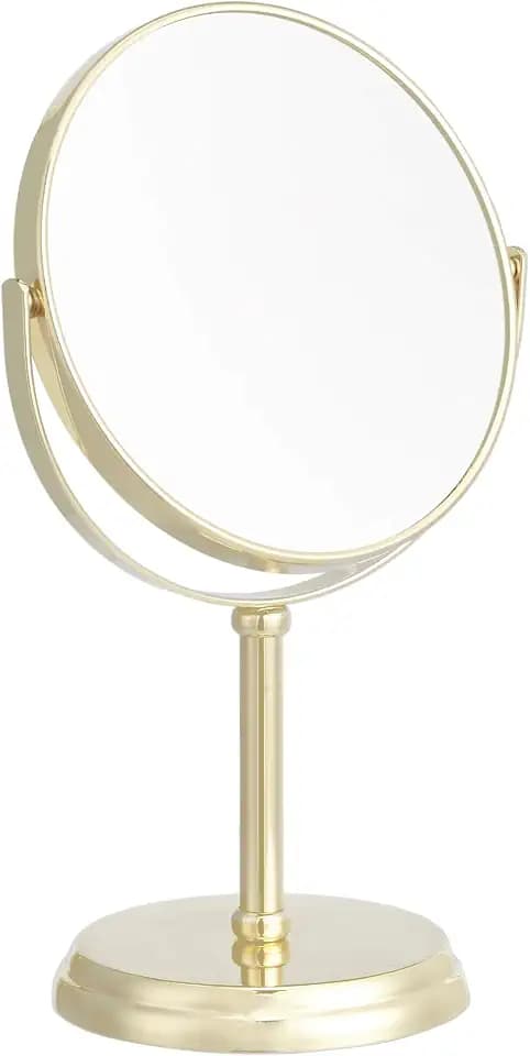 Amazon Basics Rund Tischplatte Montage Kosmetikspiegel, Vergrößerung 1-fach/5-fach, 18.3 x 12.5 cm, goldfarben
