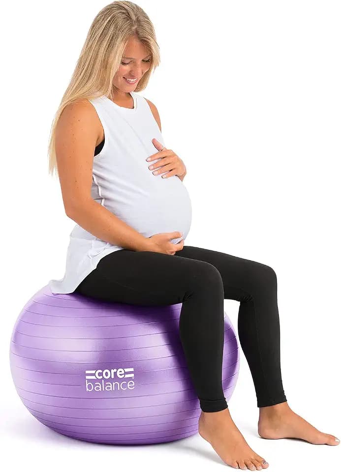 Core Balance Gymnastikball Schwangerschaft – Gymnastikball Groß und Berstsicher für Schwangerschaftsgymnastik – Fitball mit Luftpumpe (Lila)