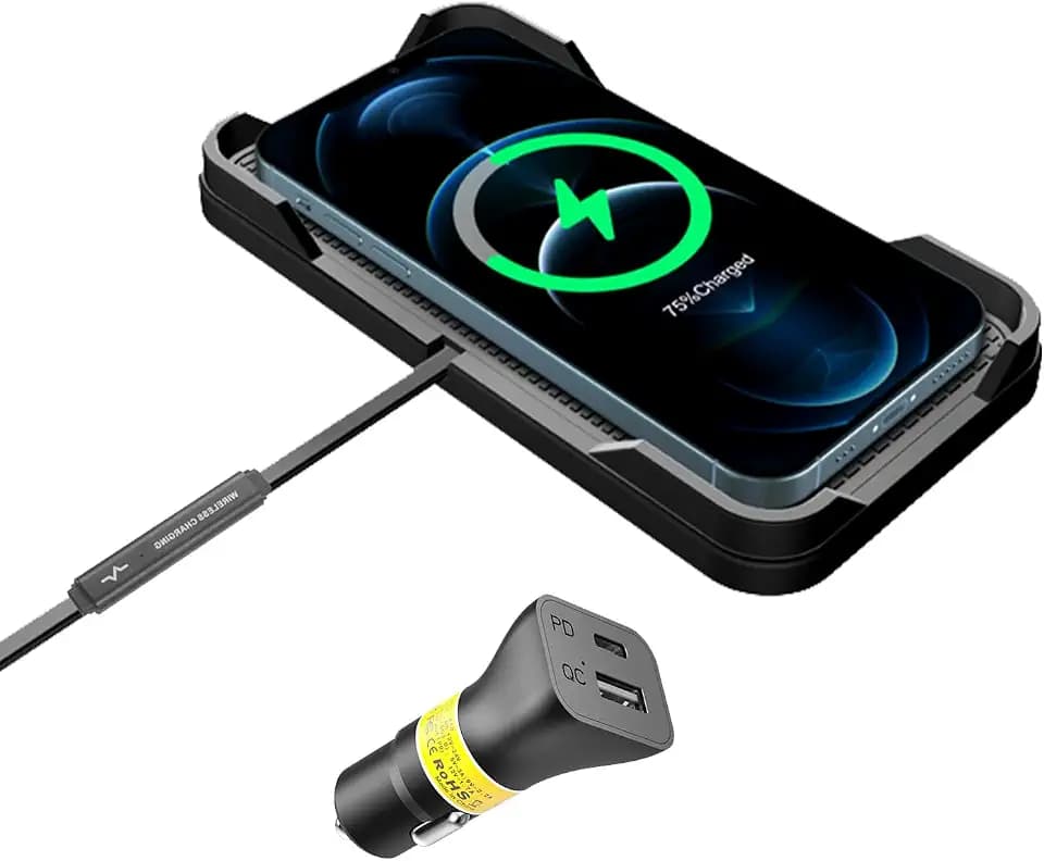 Wireless Charger Car Charging pad,Polmxs 15W Fast Wireless Phone Charger Cell Phone Cordless Charging mat Compatible with iPhone 11/12/12/14/15 Galaxy S21/S22/S23/24 (C12Y)