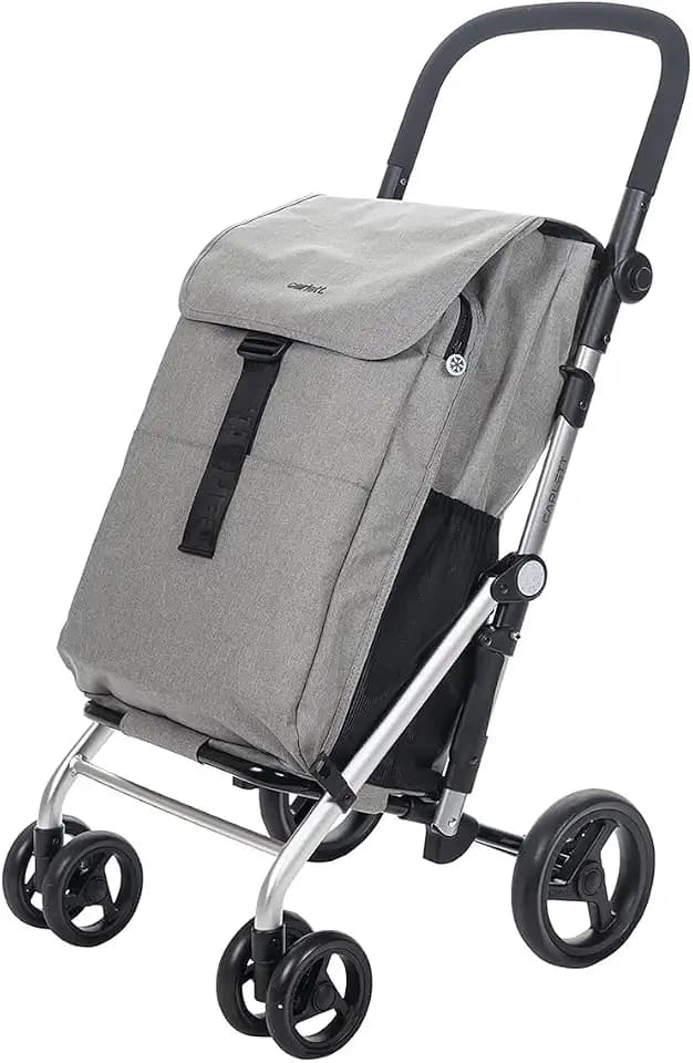 Carlett Einkaufstrolley mit 4 Rädern, faltbar, 64 L Tasche bis 32 kg + 12 L Thermofach, höhenverstellbarer Griff, Sicherheitsbremse, auf 2 Räder umstellbar – Classic Family, Weiß