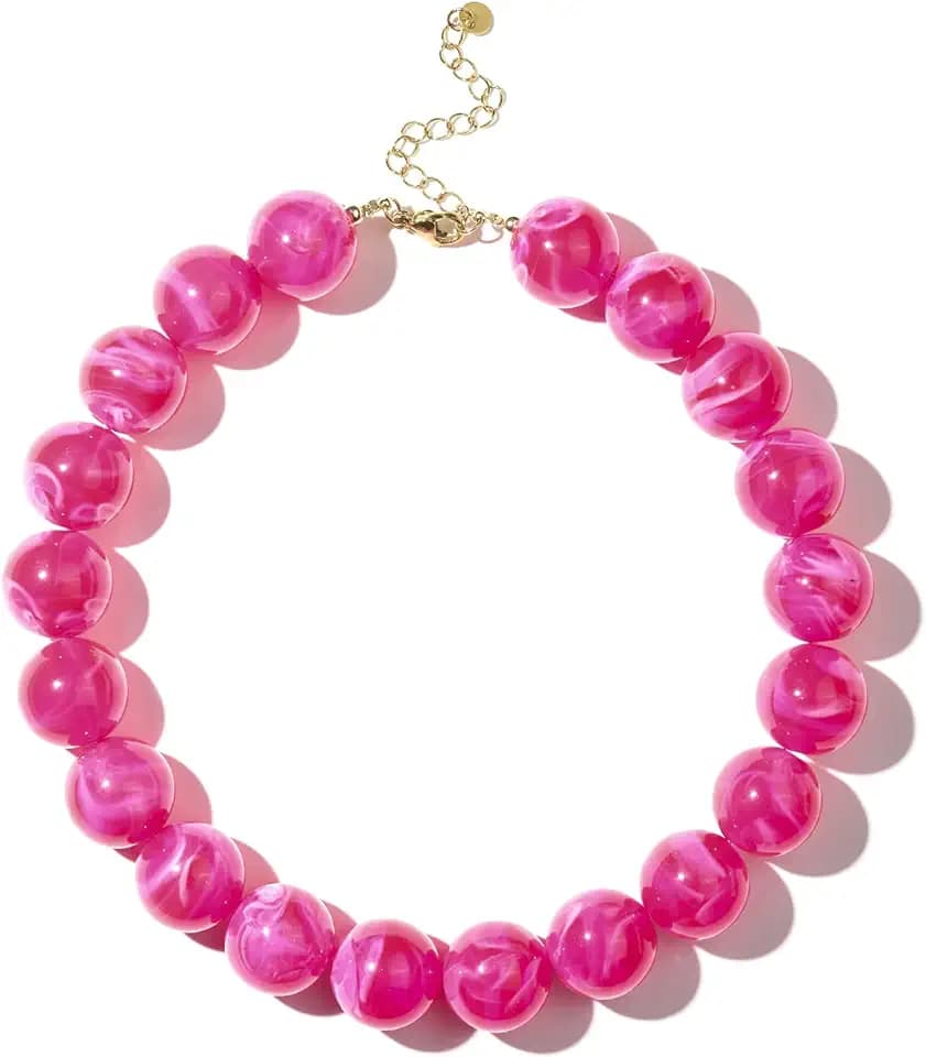 DoDoBeads Chunky Beaded Necklaces for Women, Colorful Statement Choker with Gold Stainless Steel Hardware, Lightweight Summer Vacation Jewelry, Gift Ready