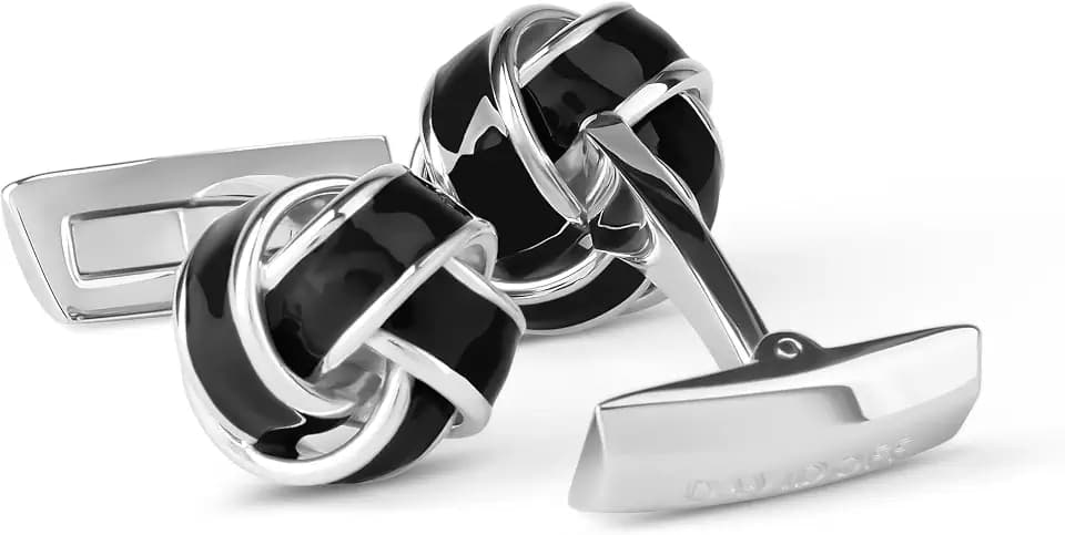 DAVIDOFF ESSENTIALS Cufflinks - Schwarze und silberne Manschettenknöpfe mit dekorativem Knotendesign - Herren Hemd Manschettenknöpfe aus rhodiniertem Messing - Accessoires für Events und Büro