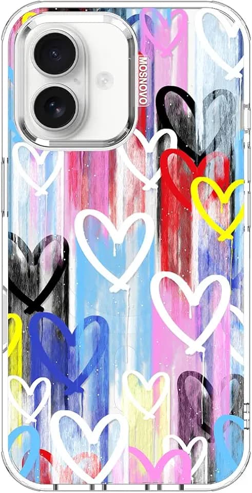 MOSNOVO for iPhone 16 Case, Compatible with Magsafe, Shockproof Military-Grade Protection 6.6ft Drop Tested, Magnetic Clear Phone Case for iPhone 16, Graffiti Hearts Design