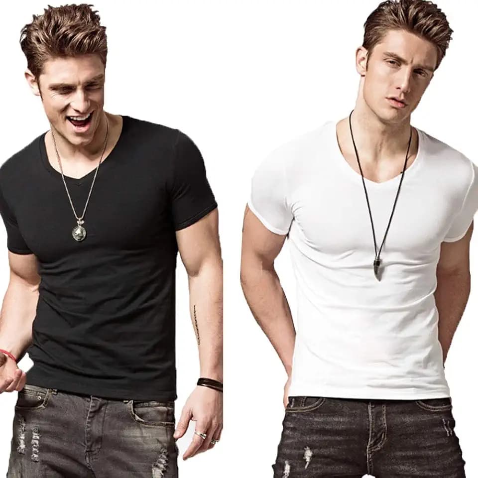 ZUEVI Men's Workout T Shirts V Neck Slim Fit Muscle Bodybuilding T-Shirts
