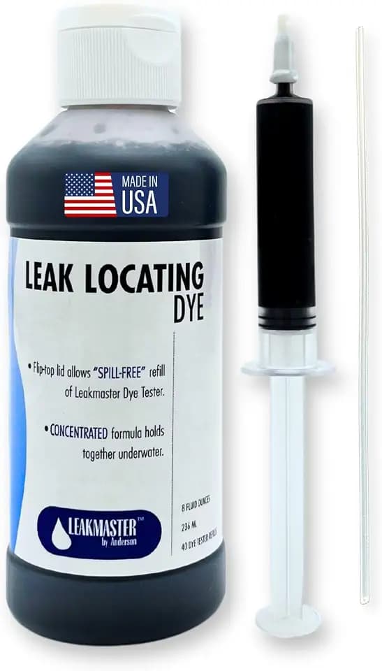 Leakmaster Pool Leak Detection Kit – 8 oz Blue Dye with Reusable Syringe – High-Visibility Leak Finder for Pools, Hot Tubs & Spas – 40+ Refills– Professional Water Tracing Tool