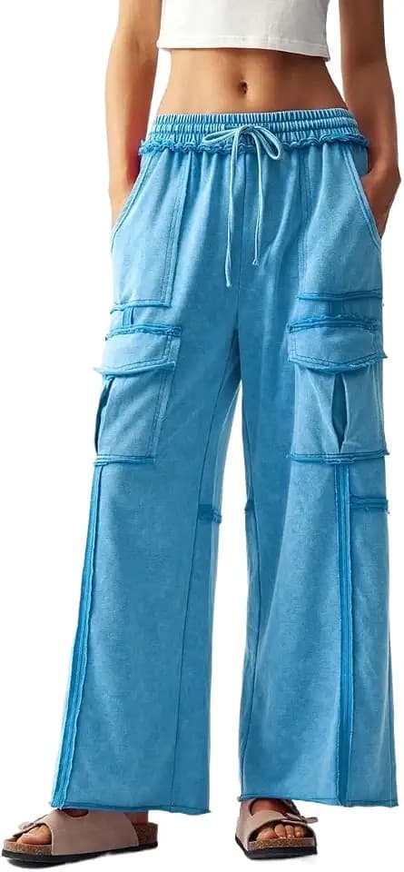 Womens Casual Long Pants Casual Solid Color Wide Leg Pants