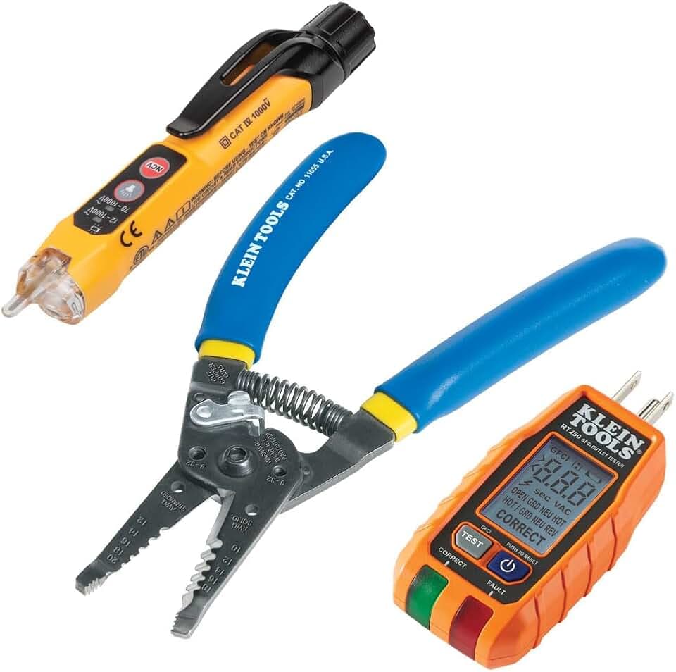 Klein Tools 80041 Outlet Repair Tool Kit with GFCI Receptacle Tester, Non Contact Voltage Tester and Wire Stripper, 3-Piece