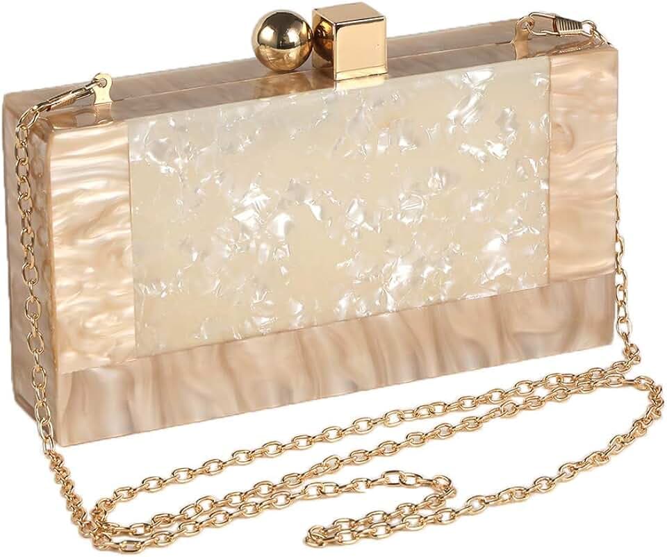 Menurra Frauen Acryl Abend Clutch Tasche Glitzer Marmor Geldbörse Handtasche für Hochzeit Cocktail Party Abschlussball, Champagner, 7.8"x4.1"x1.8"