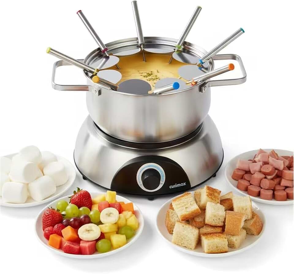 CUSIMAX 1500W Electric Fondue Pot Set, 1.4-Quart Fondue Set Stainless Steel