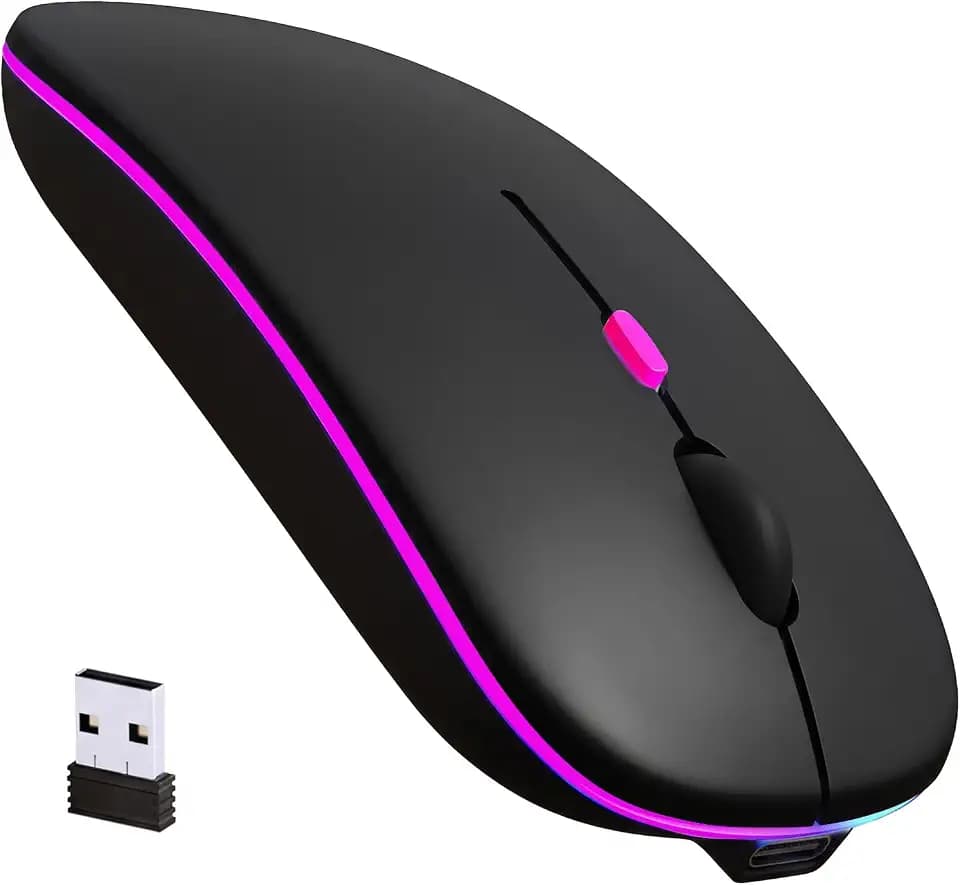 Rechargeable Wireless Mouse with 7-Color LED, Black