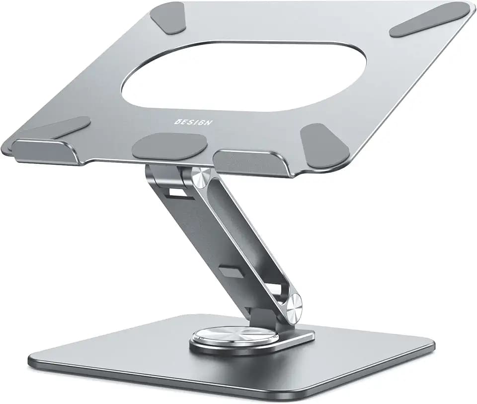 BESIGN LSX7 Laptop Stand with 360 Rotating Base, Ergonomic Adjustable Notebook Riser, Foldable Computer Holder Compatible with 10-15.6" Laptops (Gray)