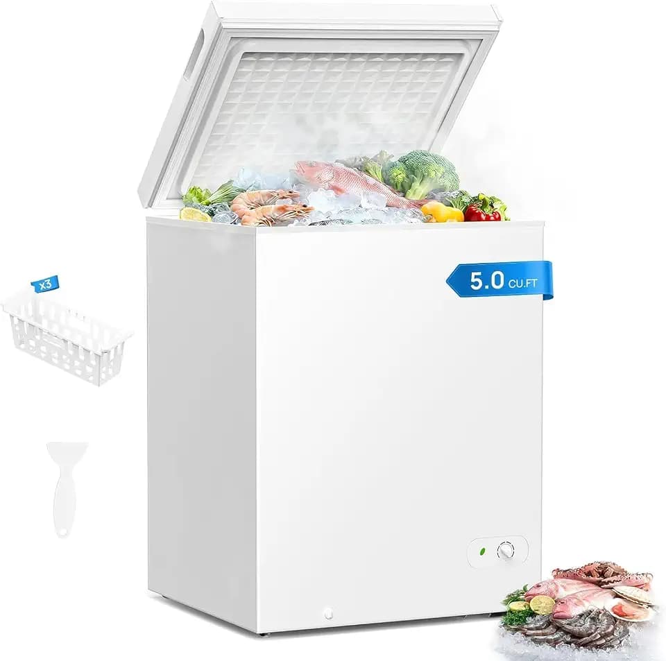Electactic 5.0 Cu.Ft Chest Freezer, Deep Freezer with 3 Baskets