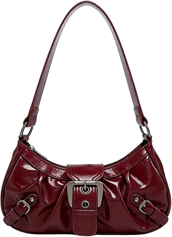 Y2K Purse for Women, Small Shoulder Bag Odorless PU Leather Hobo Purses Goth Punk Crescent Handbag Underarm Clutch