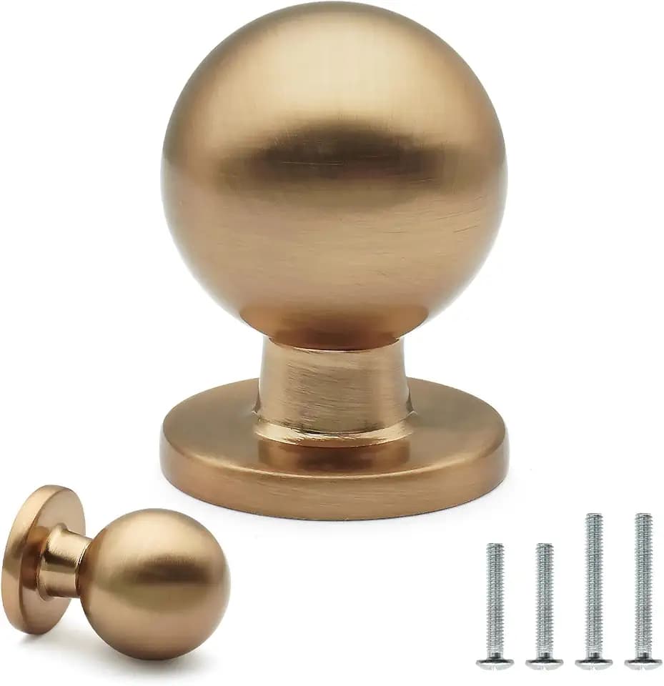 10 Pack Champagne Bronze Ball Cabinet Knobs 1 Inch/25mm Diameter Solid Zinc Alloy Brushed Bronze Drawer Dresser Knobs Kitchen Cupboard Bathroom Furniture Hardware