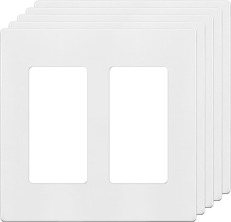 TG 2-Gang White Screwless Decorator Wall Plate Outlet Cover, 5 Pack