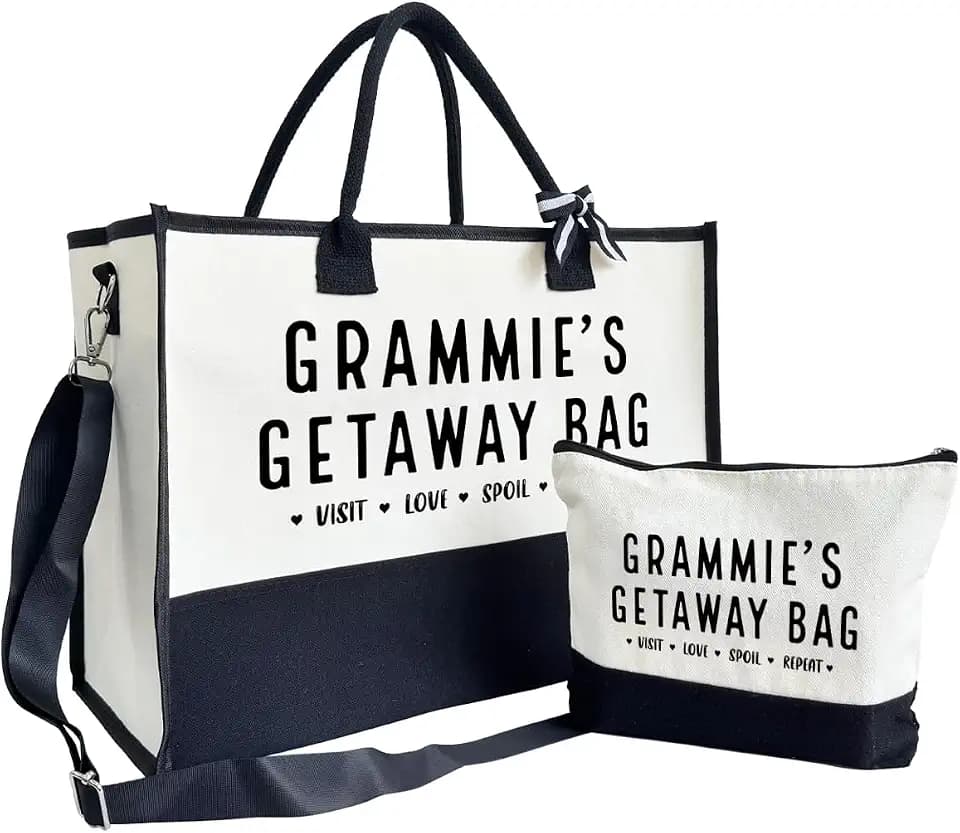 SUSZDOU Grammie Gift, Grammie's Getaway Bag, Canvas Beach Bag, Canvas Tote Bag for Women, Birthday Gifts for Women Her Grammie, Grammie Bag for Picnic Shopping Holiday Camping, Design Beach Tote