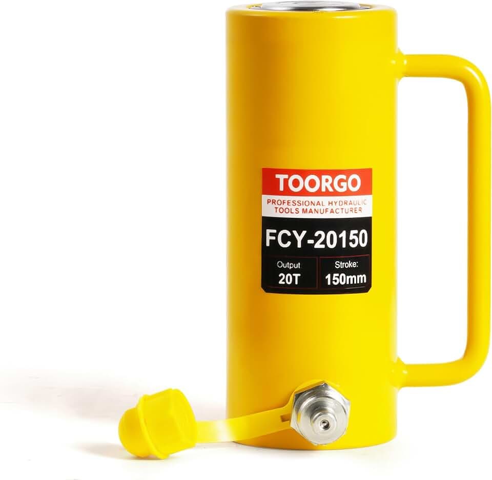 20T 6Inch Stroke Porta Power Single Acting Lifting Cylinder for Shipbuilding, Machinery and Industry,Automatically Retract Split Hydraulic Cylinders Tools, Yellow