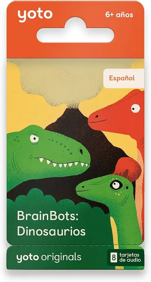 Yoto BrainBots: Dinosaurier auf Spanisch, 8 Karten zum Erlernen ohne Bildschirm, mit lustigen Geschichten und interaktiven Quizfragen über Dinosaurier, kompatibel mit Yoto und Mini All-in-One, Alter 6