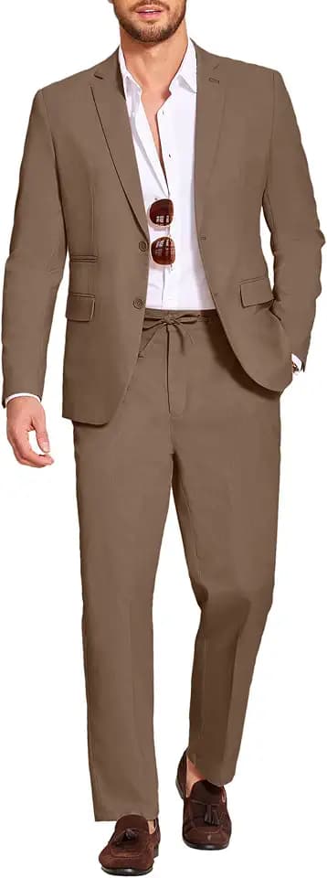 COOFANDY Men's 2 Piece Linen Suits Set Casual Lightweight Linen Suit Blazer Jacket and Pants