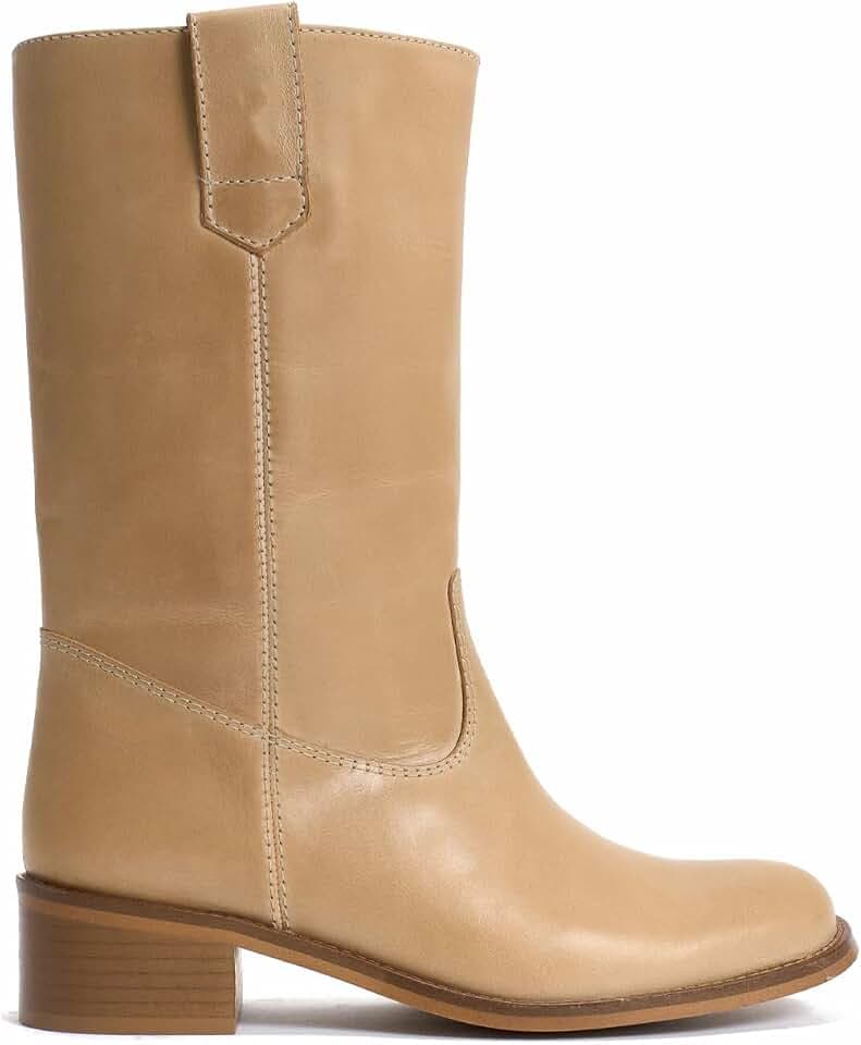 Women’s Mid Calf Boots Chunky Block Heel Round Toe Boots