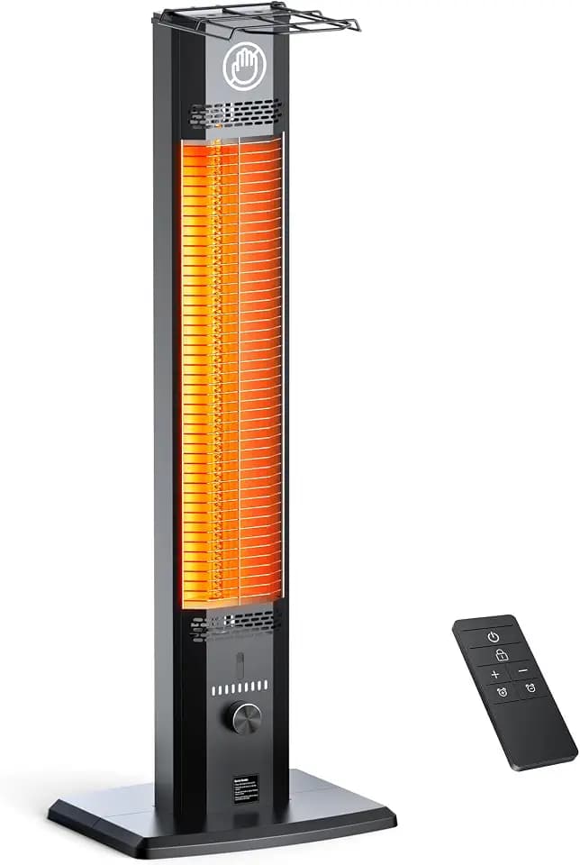 42 INCH Outdoor Patio Heaters, 9 Heat Levels & 9H Timer, Outdoor Heater w/Safety Lock, 1500W Infrared Heater, Remote Control, IP65 Waterproof, Tip-Over &Overheat Protection for Outdoor, Black