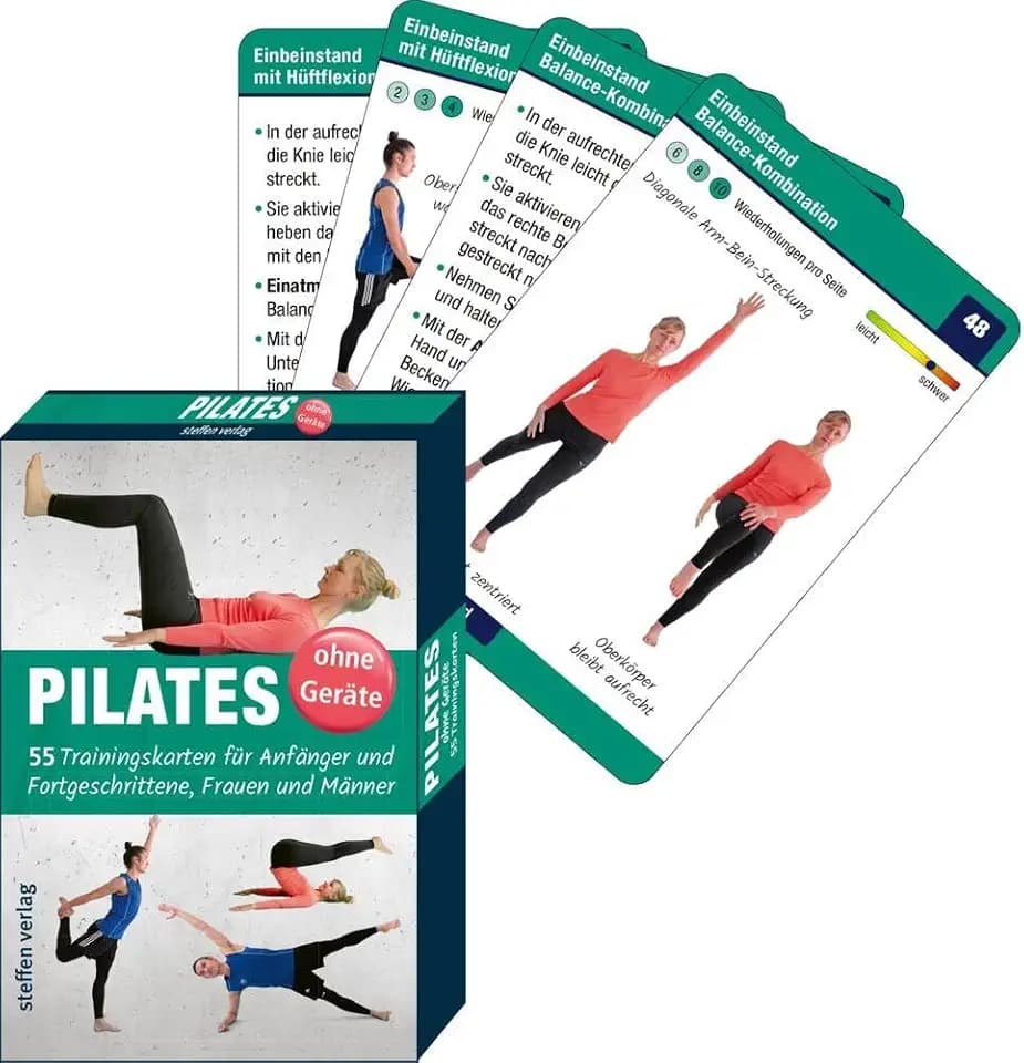 Pilates ohne Geräte: 55 Trainingskarten für Anfänger und Fortgeschrittene, Frauen und Männer (Trainingsreihe von Ronald Thomschke) – Jetzt im größeren Format – 8 x 12 cm!